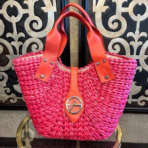 Francesco Biasia pink wicker leather handbag